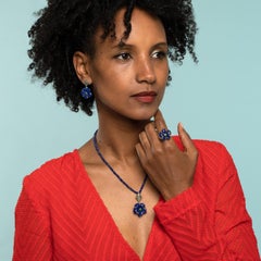 Emma Chapman Lapis Lazuli Diopside Silver Hand- Carved Flower Ring