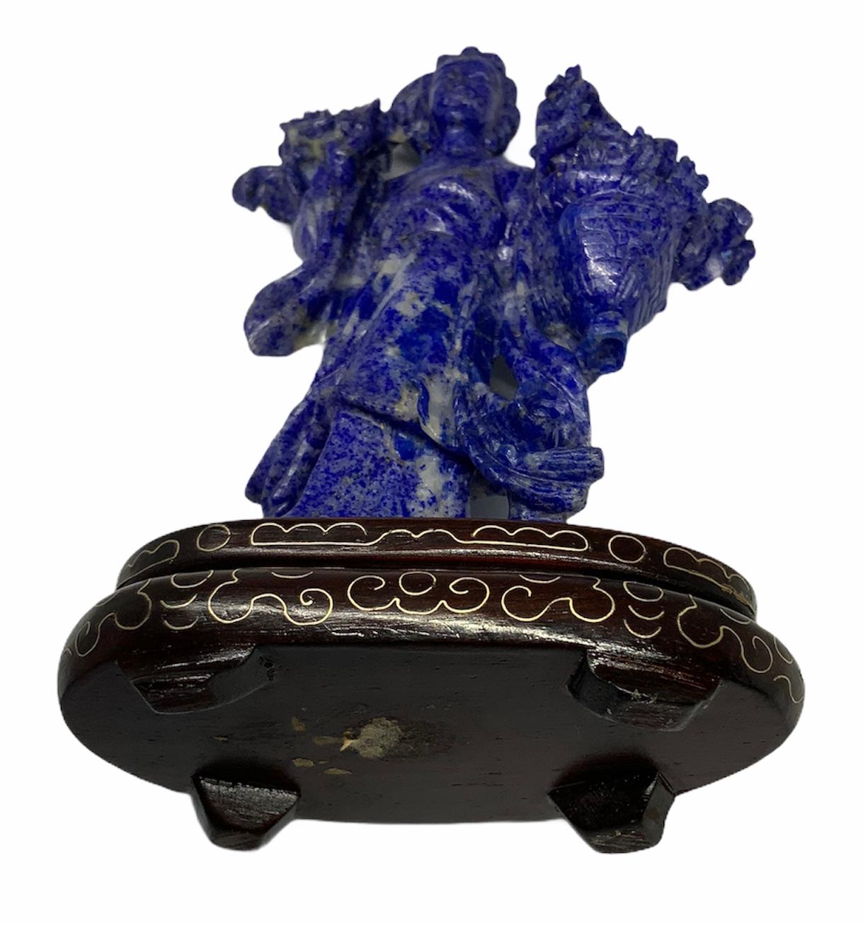 Hand Carved Lapis Lazuli Statue of He Xiangu In Good Condition In Guaynabo, PR