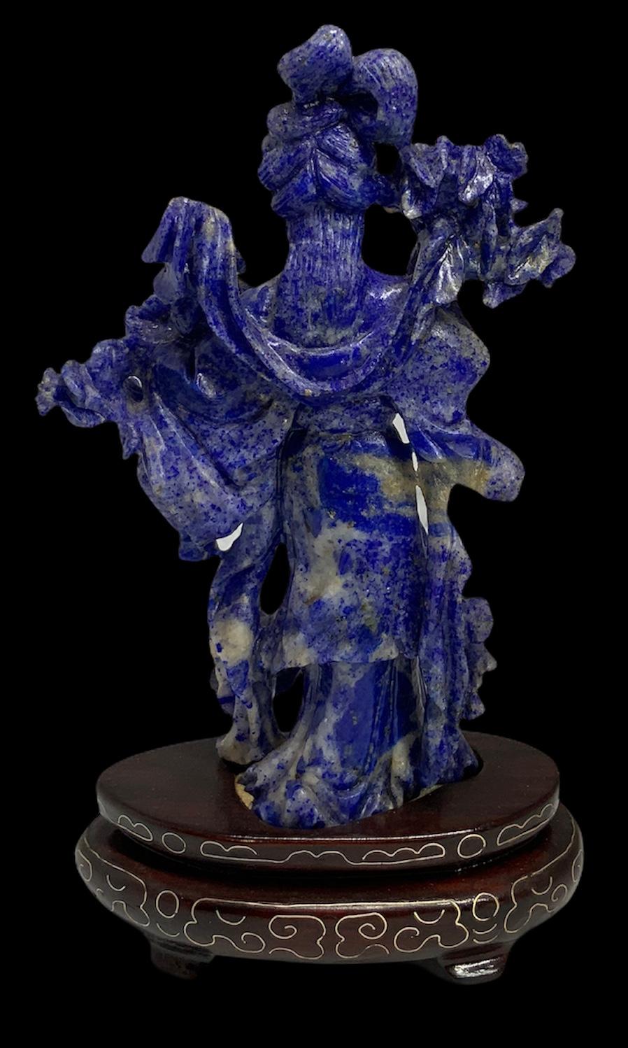 Hand Carved Lapis Lazuli Statue of He Xiangu 1