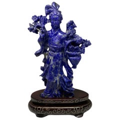 Statue de He Xiangu en lapis-lazuli sculptée à la main
