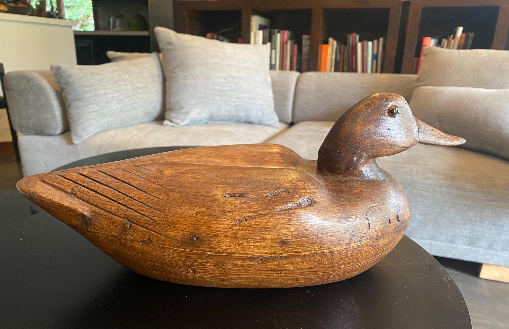 Hand Carved Large Antique Vintage Wood Duck Decoy Sculpture, Early 20th Century 4