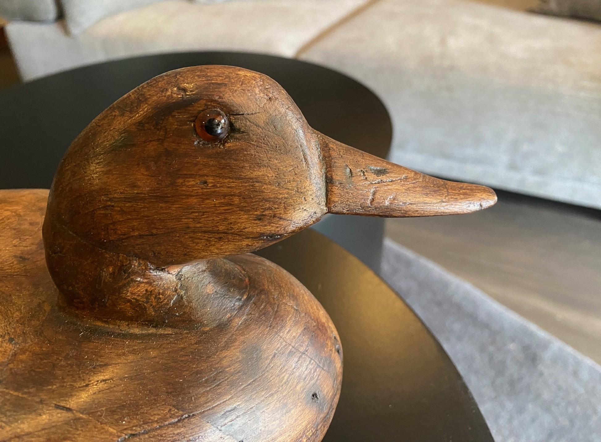 Hand Carved Large Antique Vintage Wood Duck Decoy Sculpture, Early 20th Century 6