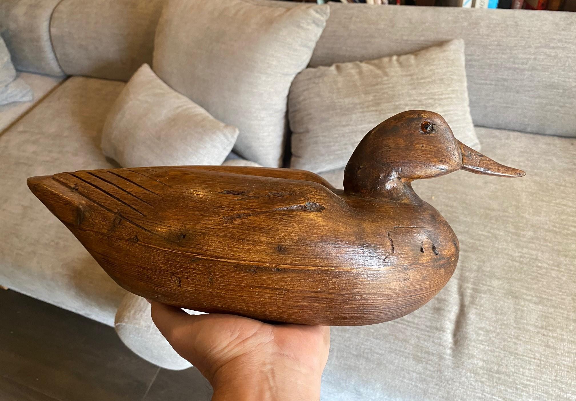 Hand Carved Large Antique Vintage Wood Duck Decoy Sculpture, Early 20th Century 7