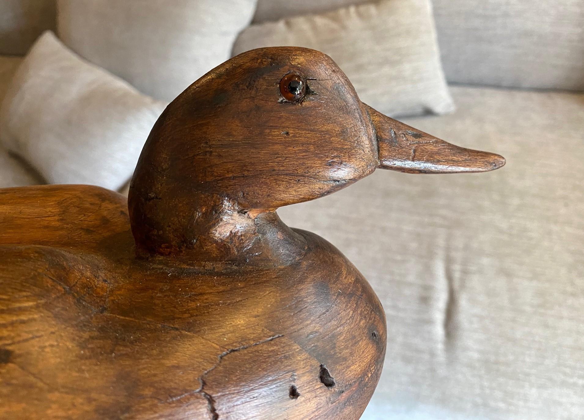 Hand Carved Large Antique Vintage Wood Duck Decoy Sculpture, Early 20th Century 8