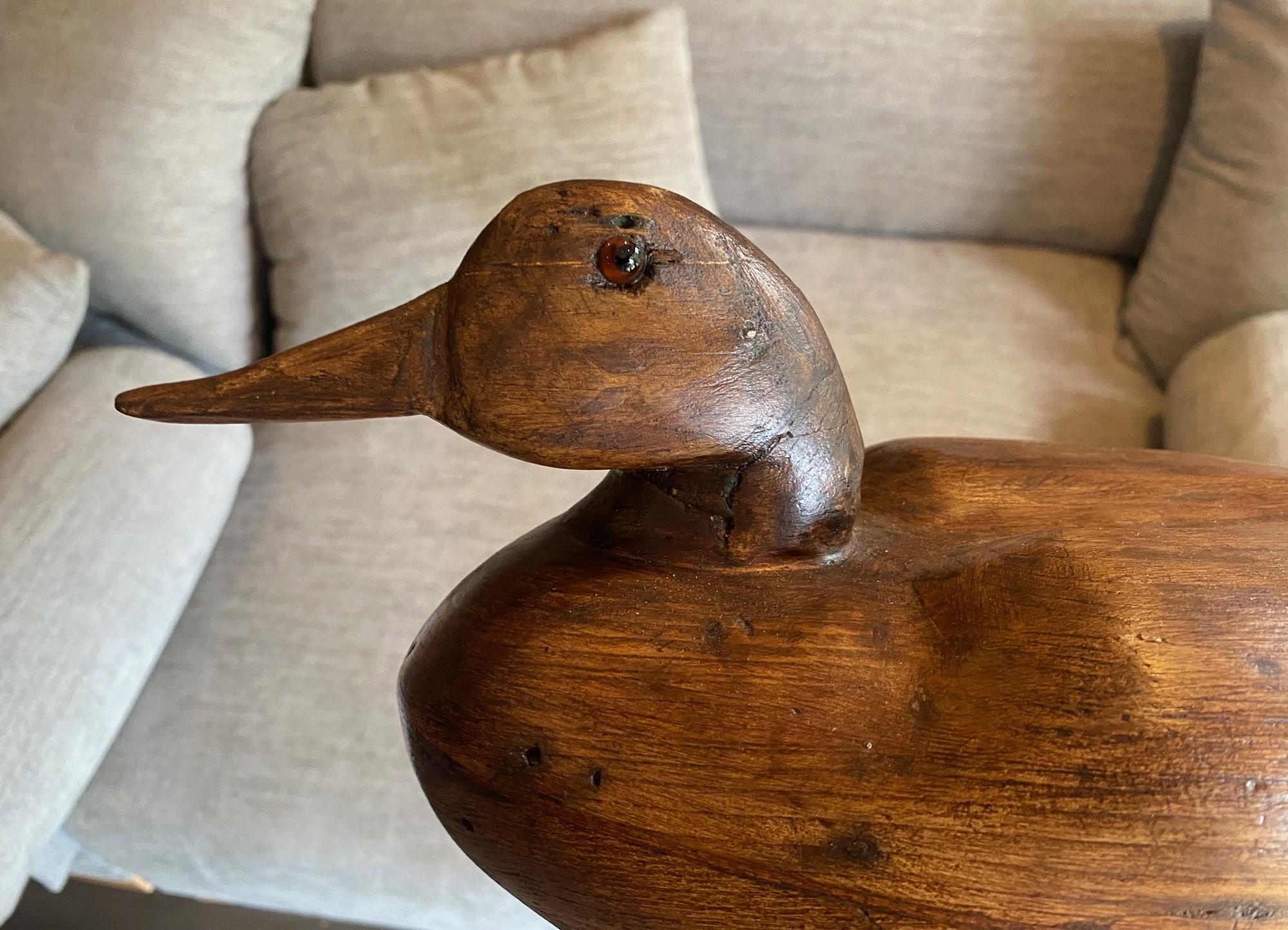 Hand Carved Large Antique Vintage Wood Duck Decoy Sculpture, Early 20th Century 9