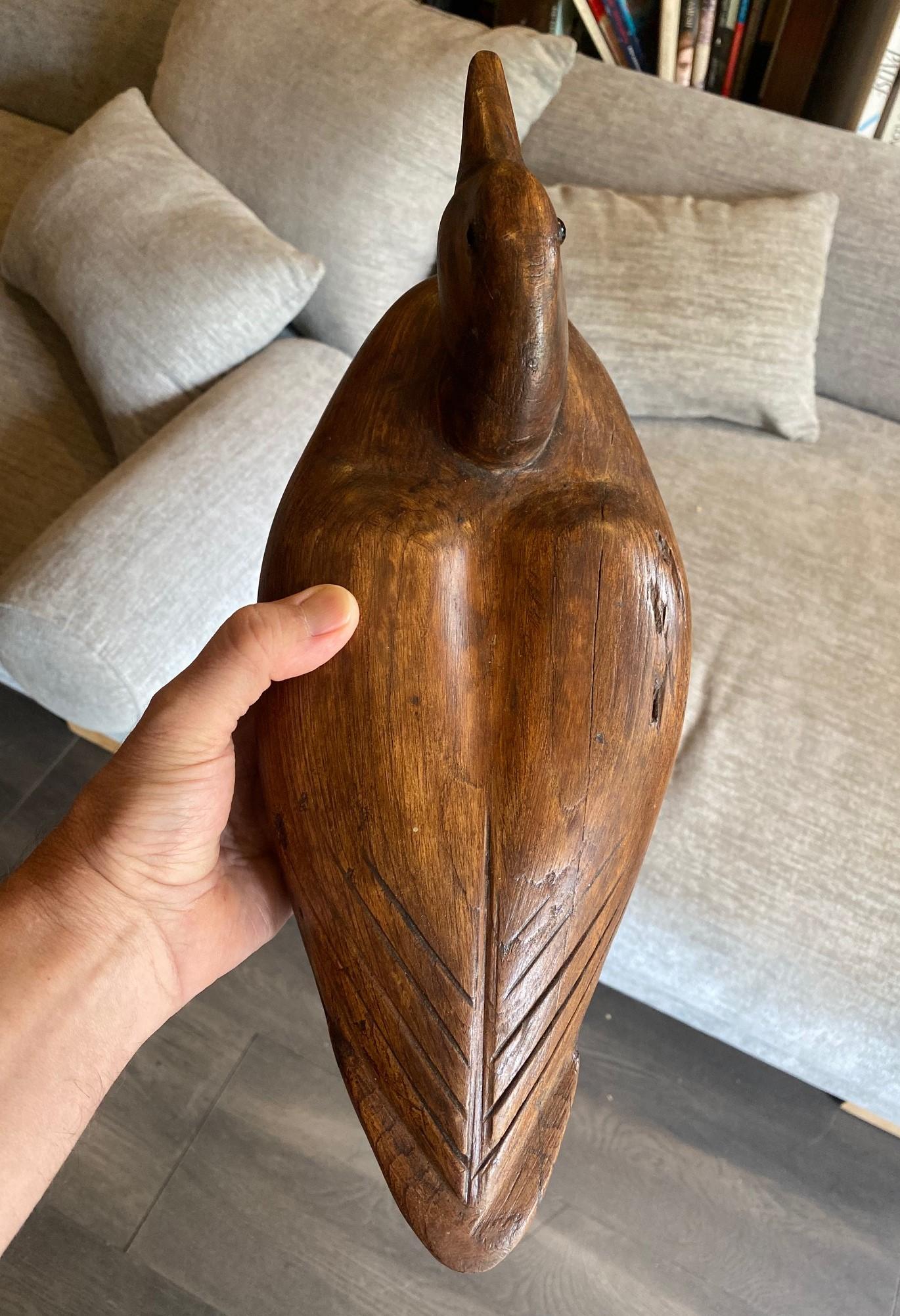 Hand Carved Large Antique Vintage Wood Duck Decoy Sculpture, Early 20th Century 10