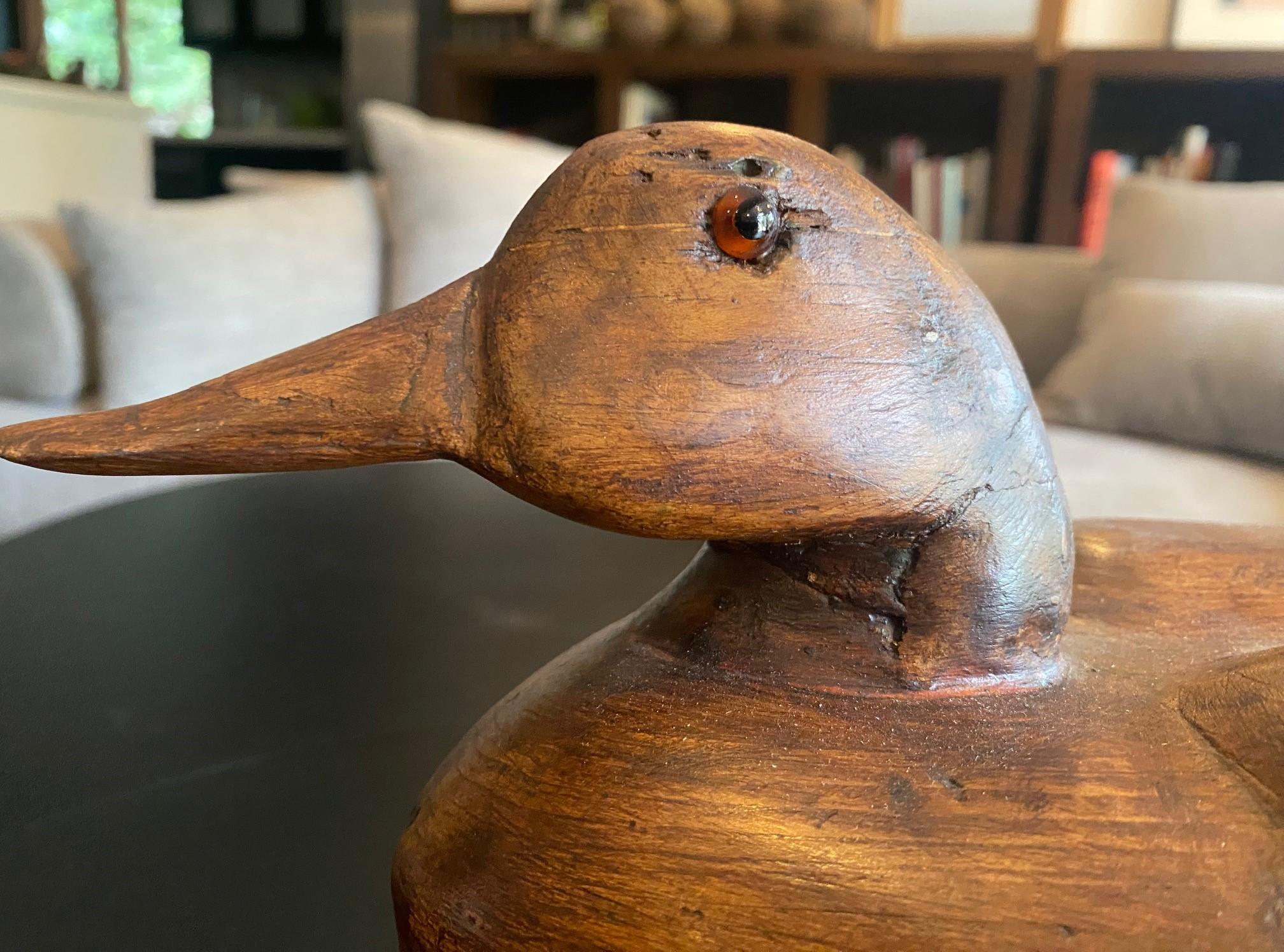 Hand-Carved Hand Carved Large Antique Vintage Wood Duck Decoy Sculpture, Early 20th Century