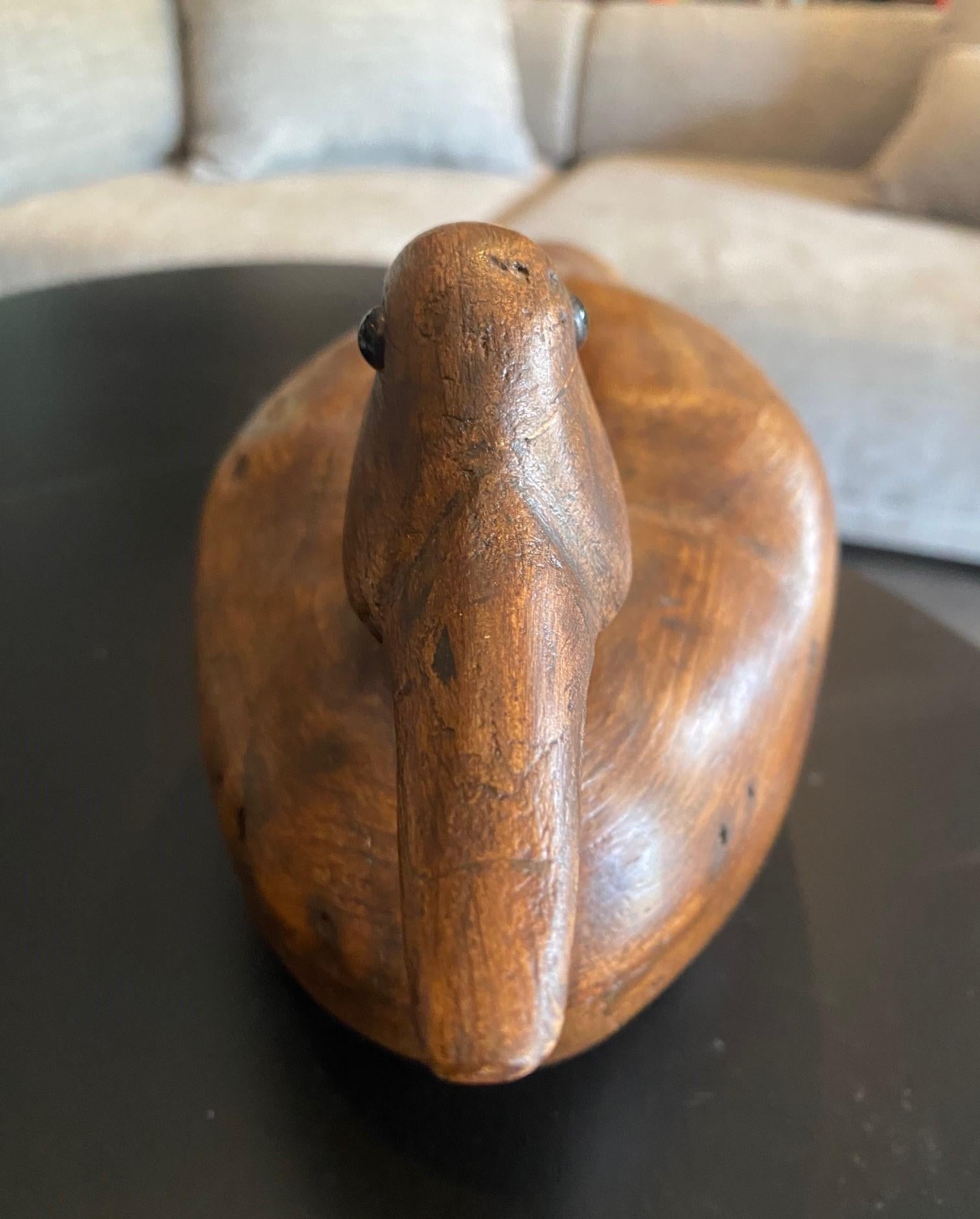Hand Carved Large Antique Vintage Wood Duck Decoy Sculpture, Early 20th Century 1