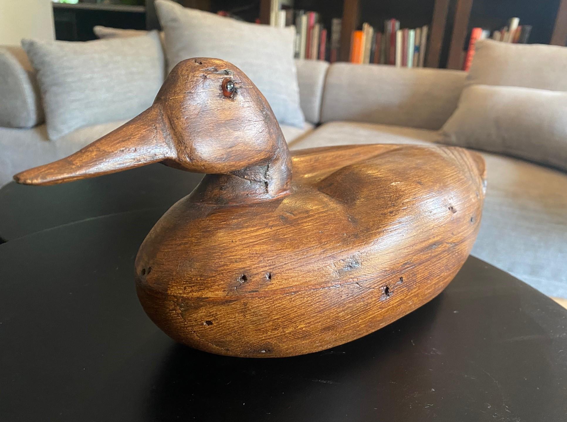 Hand Carved Large Antique Vintage Wood Duck Decoy Sculpture, Early 20th Century 2