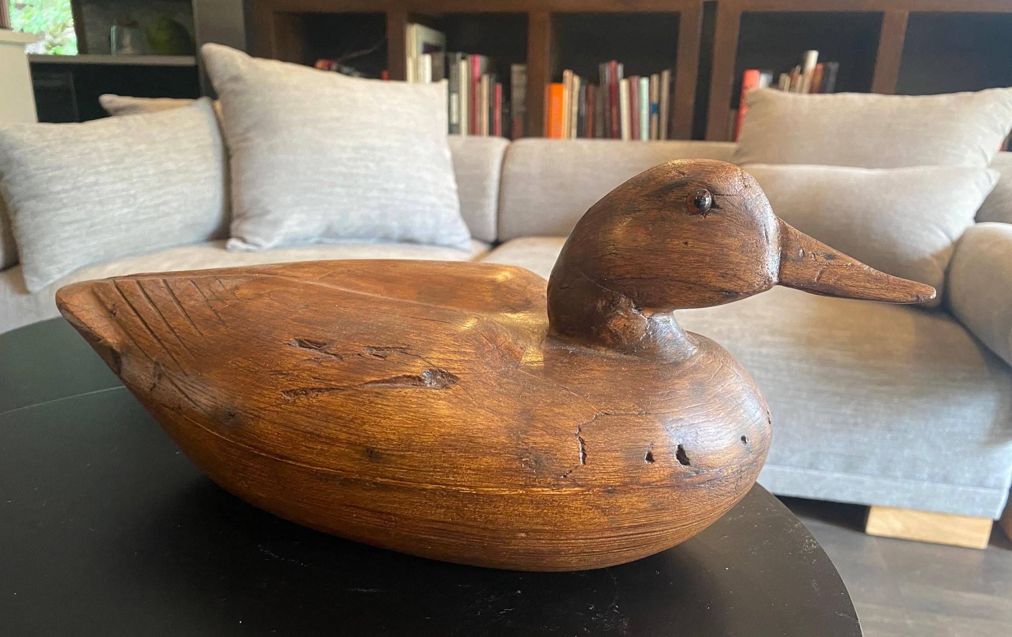 Hand Carved Large Antique Vintage Wood Duck Decoy Sculpture, Early 20th Century 3