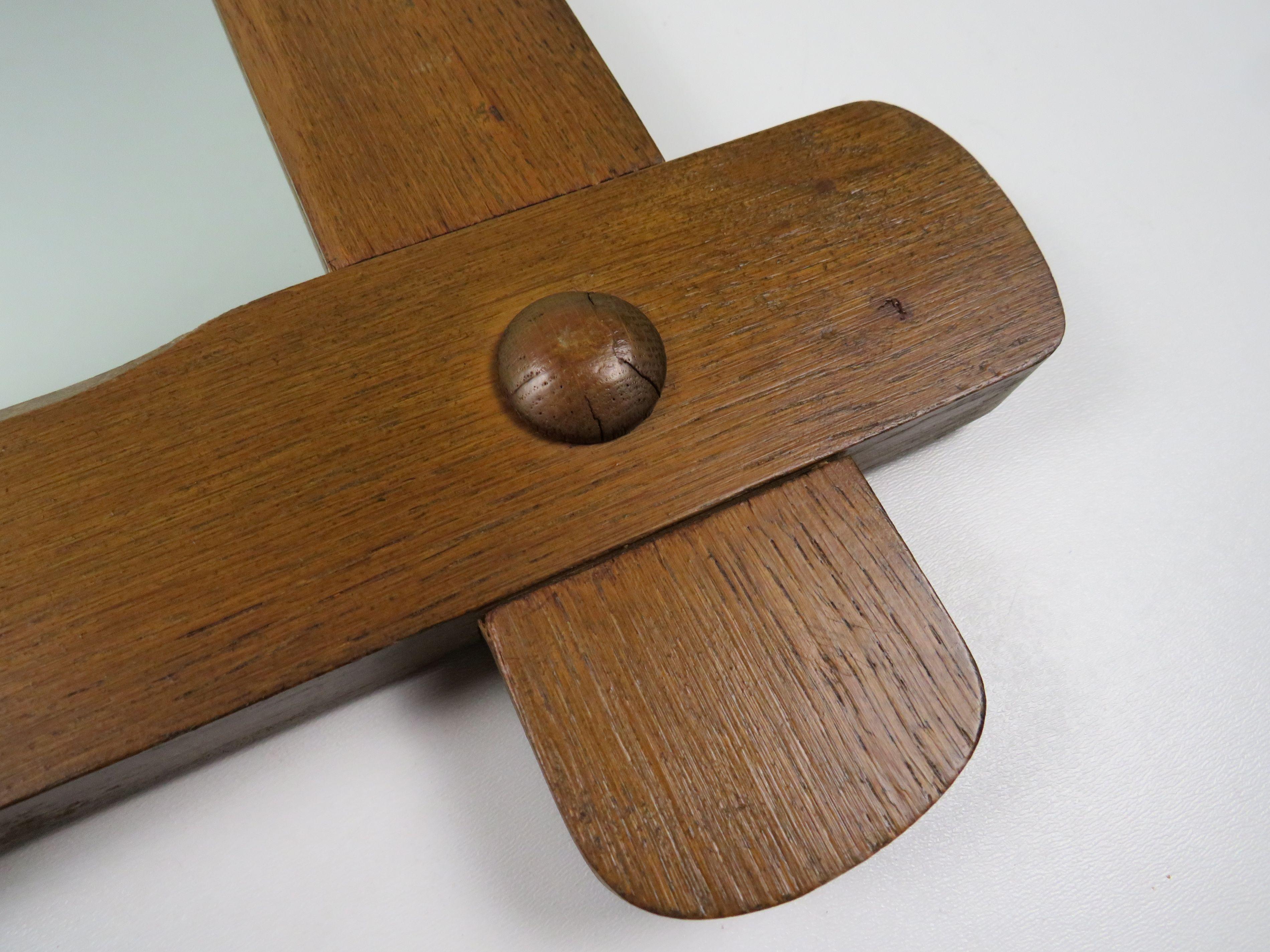 Belgian Hand Carved Large Brutalist Mirror In Oak 1960s For Sale
