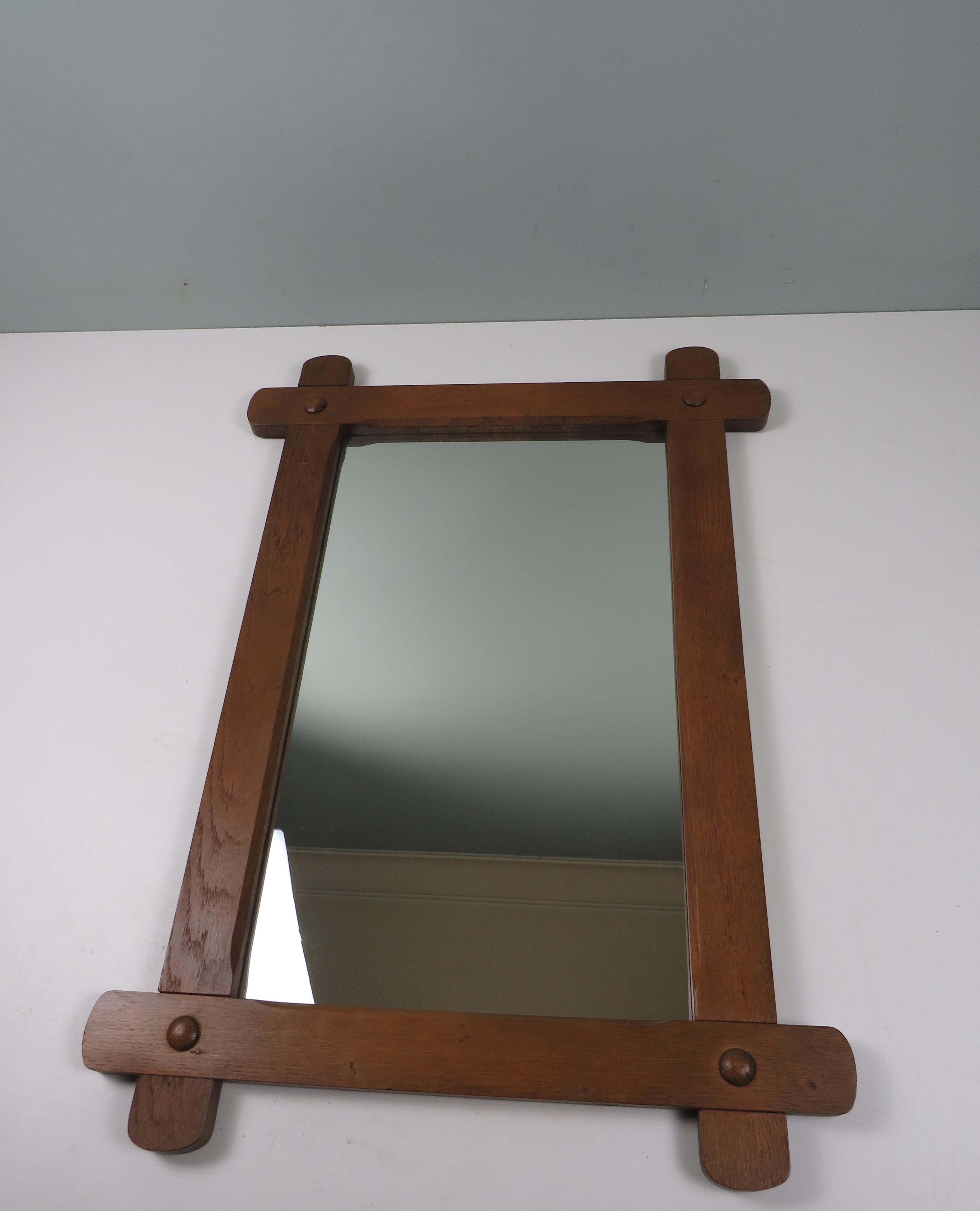 Hand-Carved Hand Carved Large Brutalist Mirror In Oak 1960s For Sale