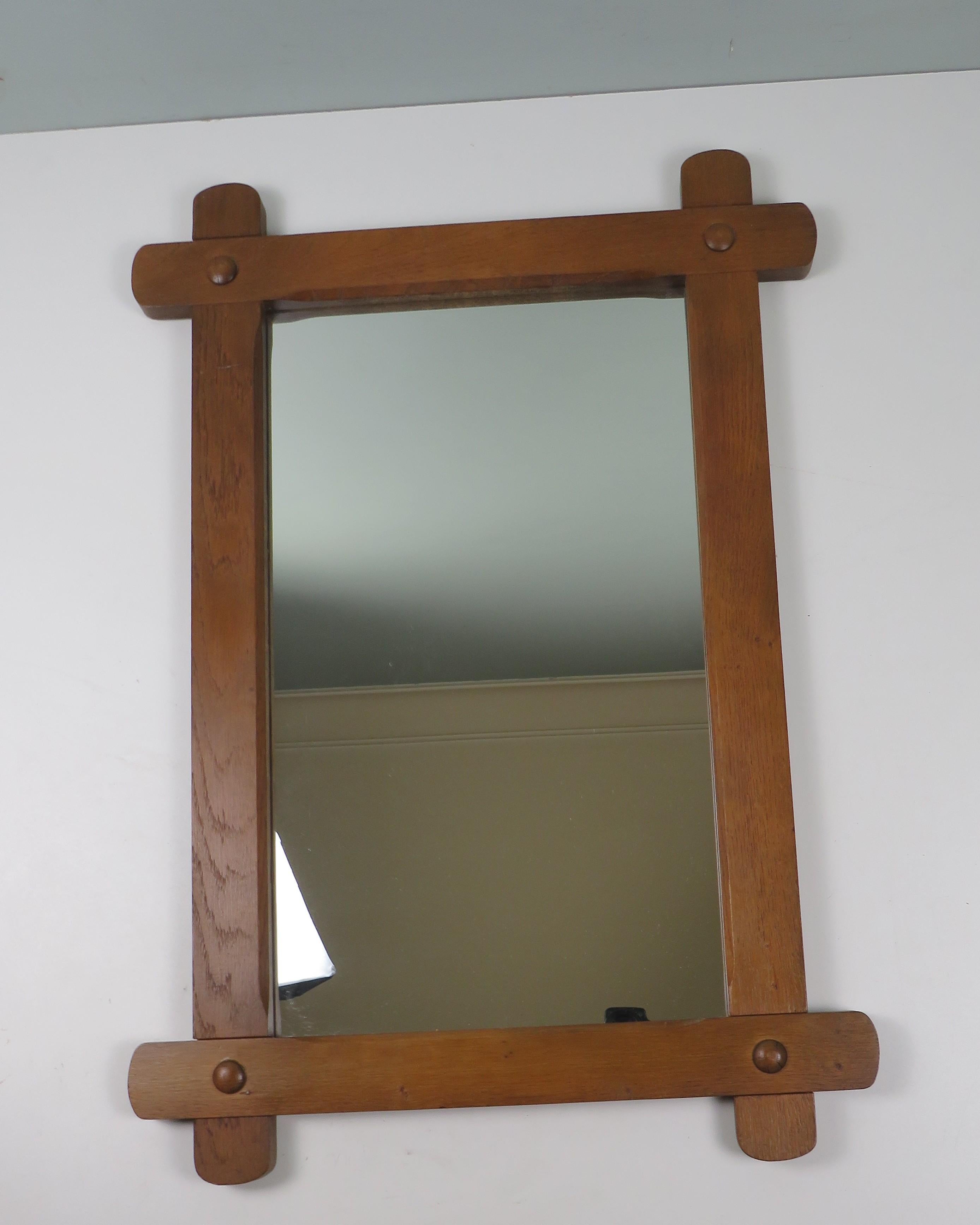 20th Century Hand Carved Large Brutalist Mirror In Oak 1960s For Sale