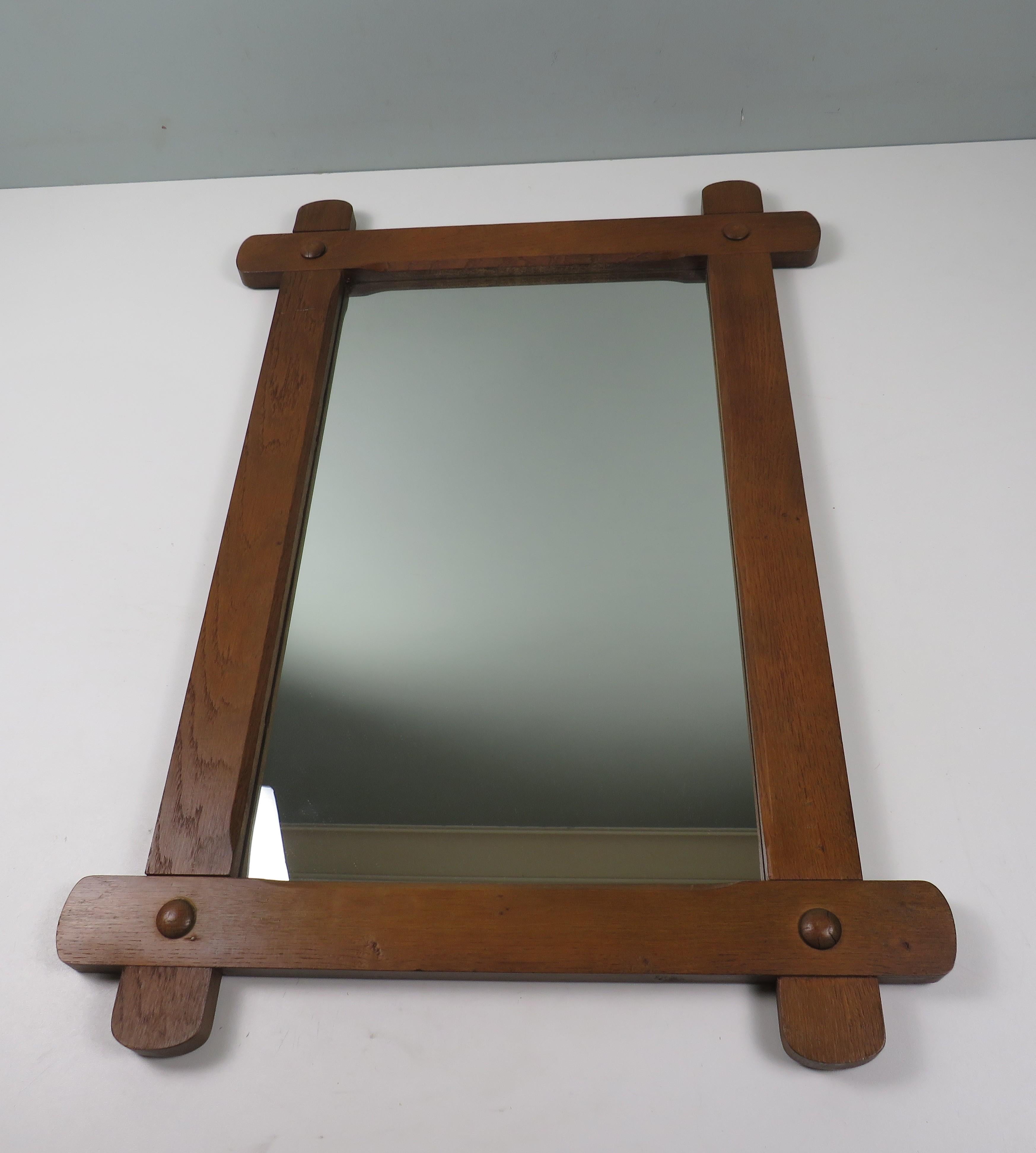 Hand Carved Large Brutalist Mirror In Oak 1960s For Sale 1