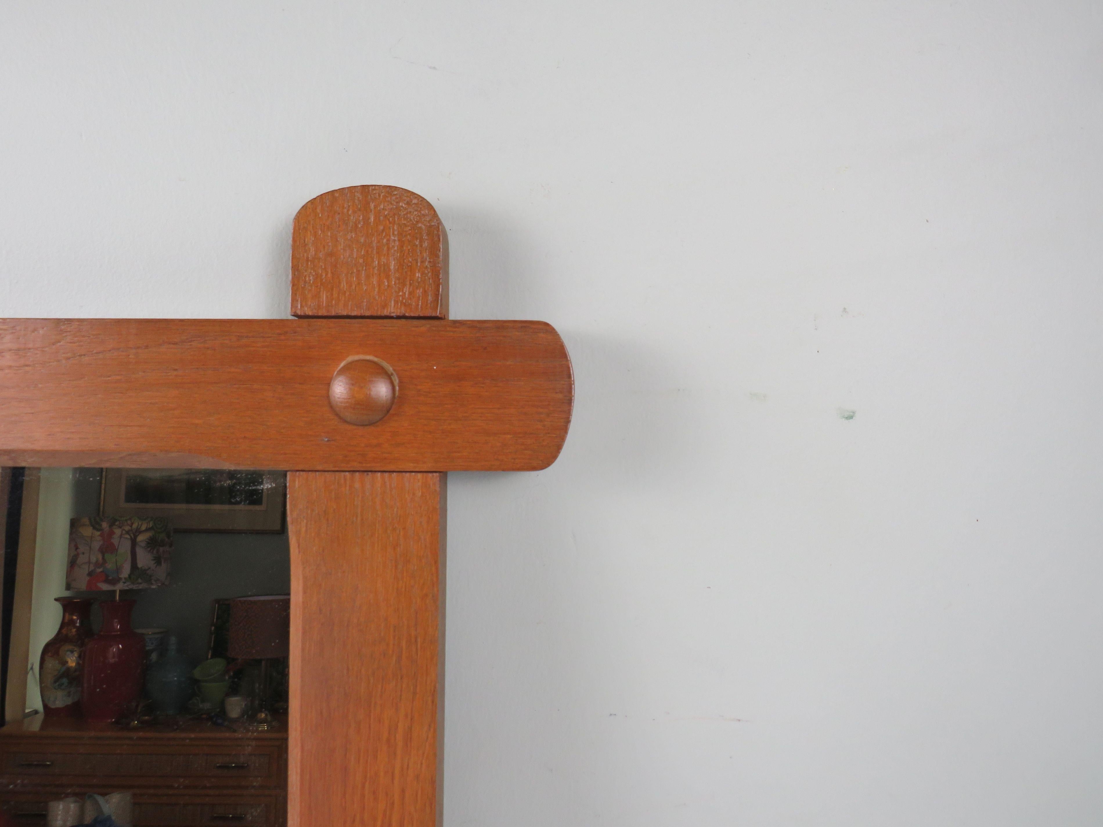 Hand Carved Large Brutalist Mirror In Oak 1960s For Sale 3