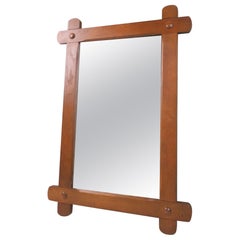 Hand Carved Large Brutalist Mirror In Oak 1960s