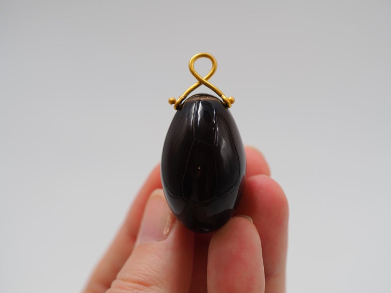 Hand Carved Large Smoky Quartz of 140 Carat 22 Karat Gold Pendant For ...