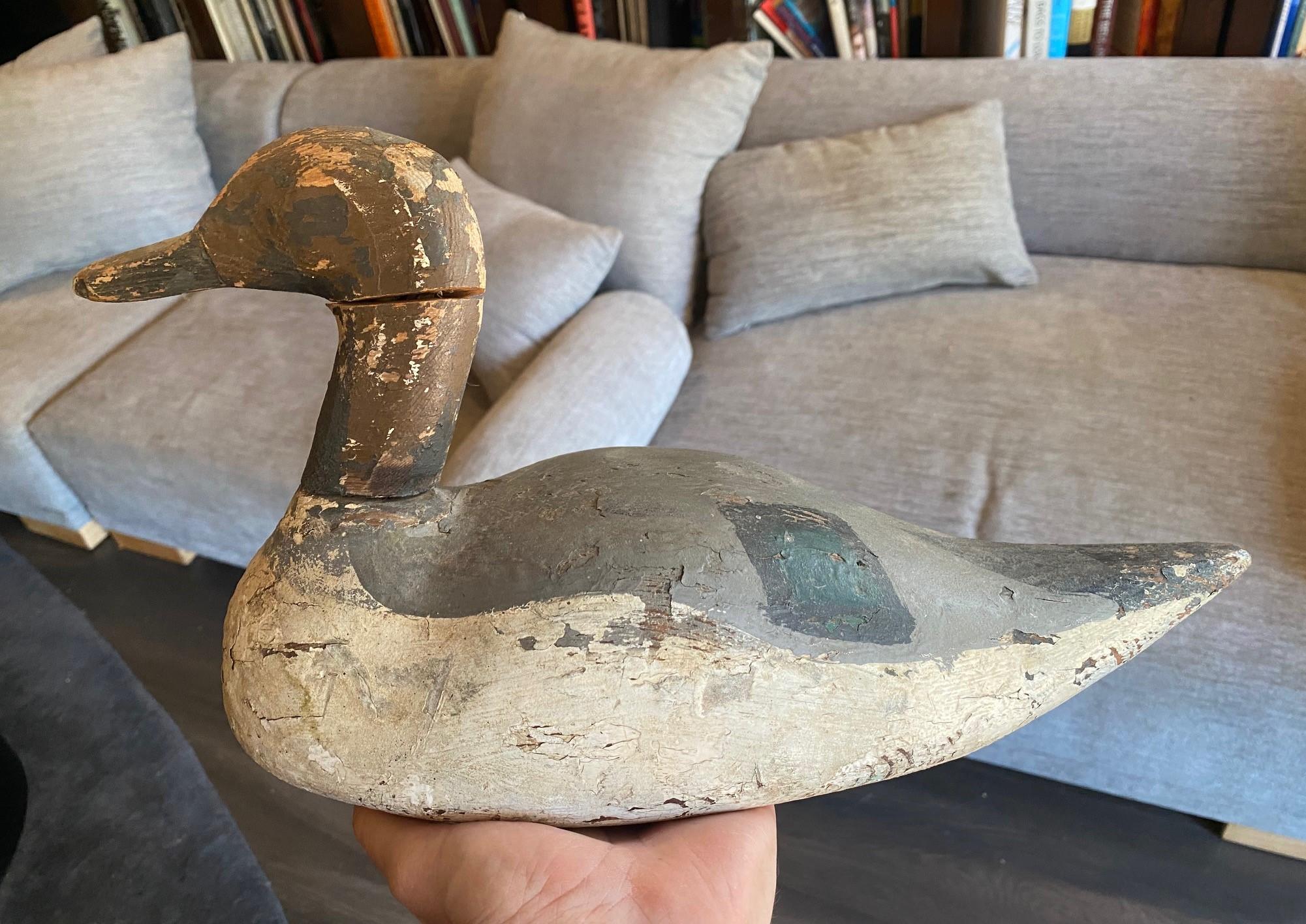 Hand Carved Large Vintage Antique Wood Duck Decoy Sculpture, Early 20th Century For Sale 4