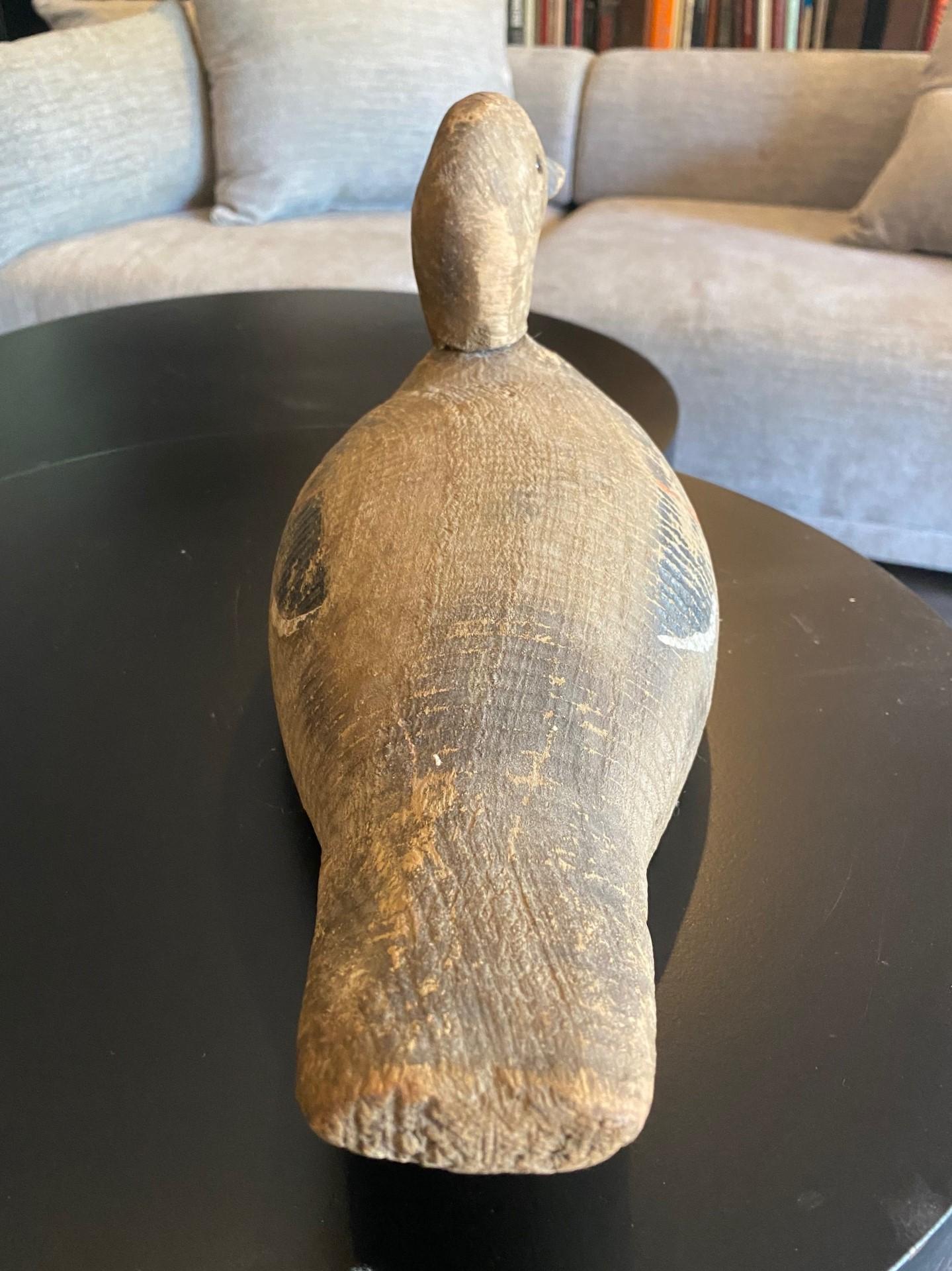 Hand Carved Large Vintage Antique Wood Duck Decoy Sculpture, Early 20th Century For Sale 4