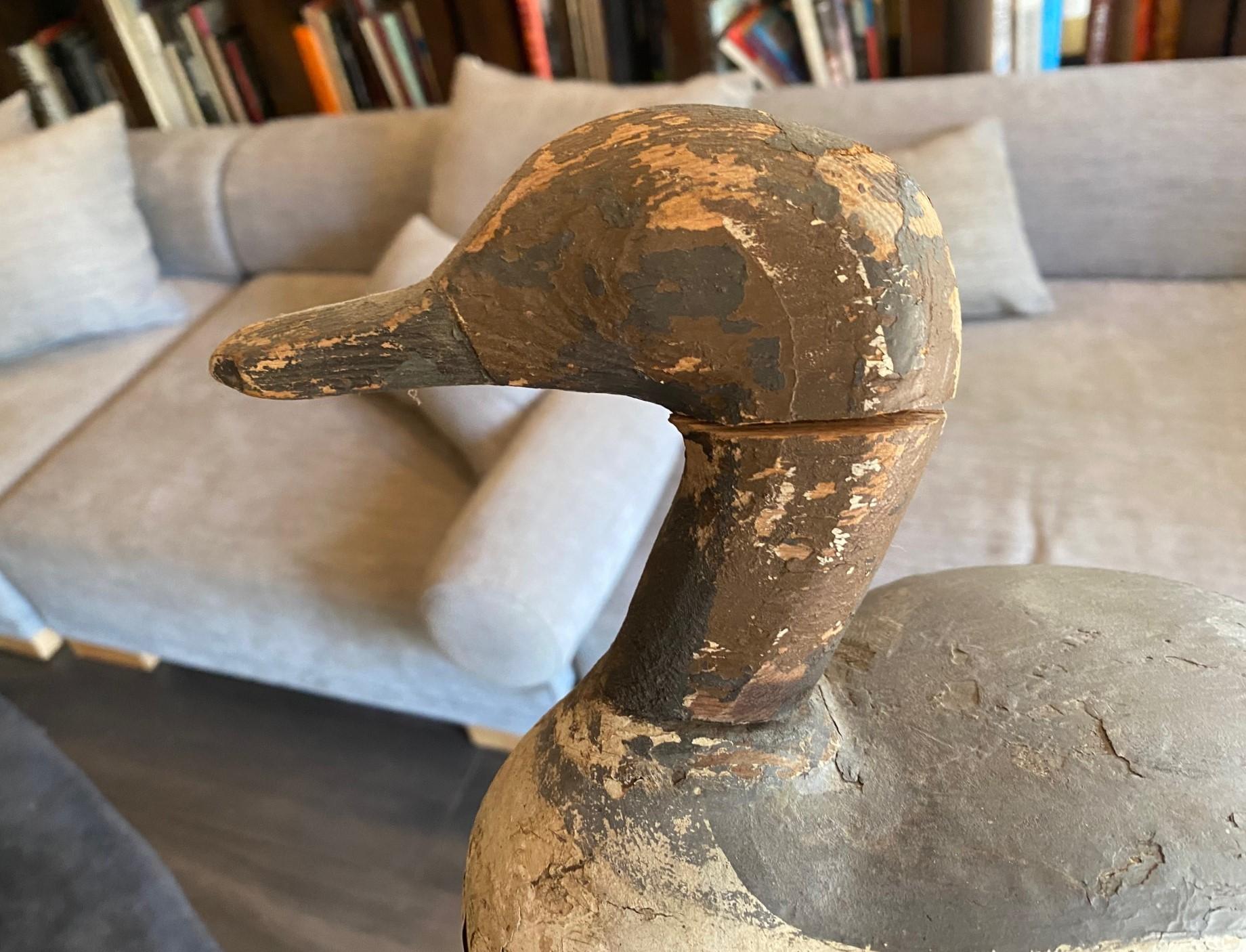 Hand Carved Large Vintage Antique Wood Duck Decoy Sculpture, Early 20th Century For Sale 5