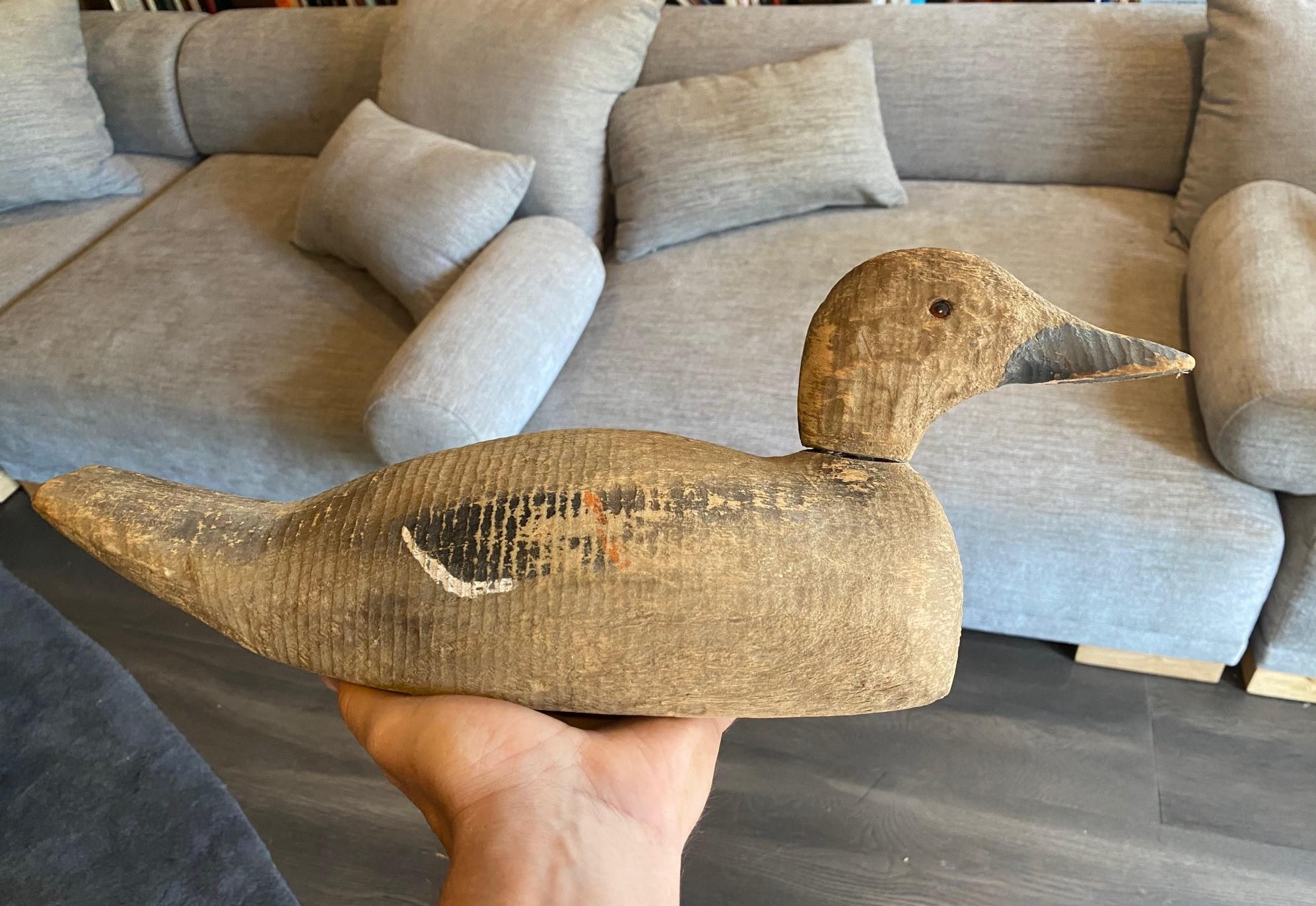 Hand Carved Large Vintage Antique Wood Duck Decoy Sculpture, Early 20th Century For Sale 5