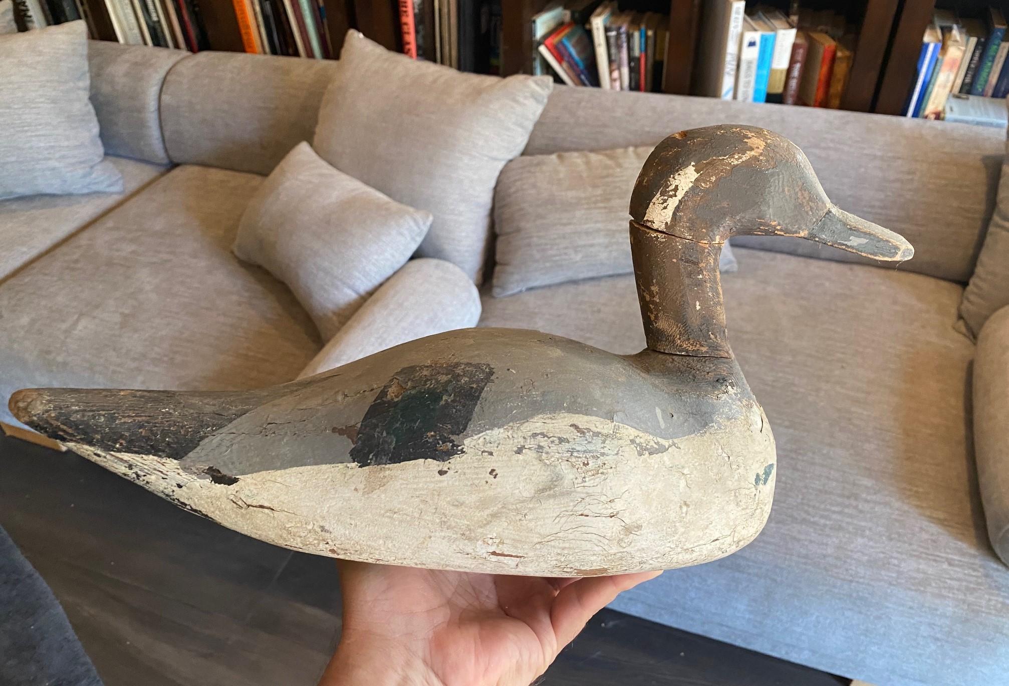 Hand Carved Large Vintage Antique Wood Duck Decoy Sculpture, Early 20th Century For Sale 6