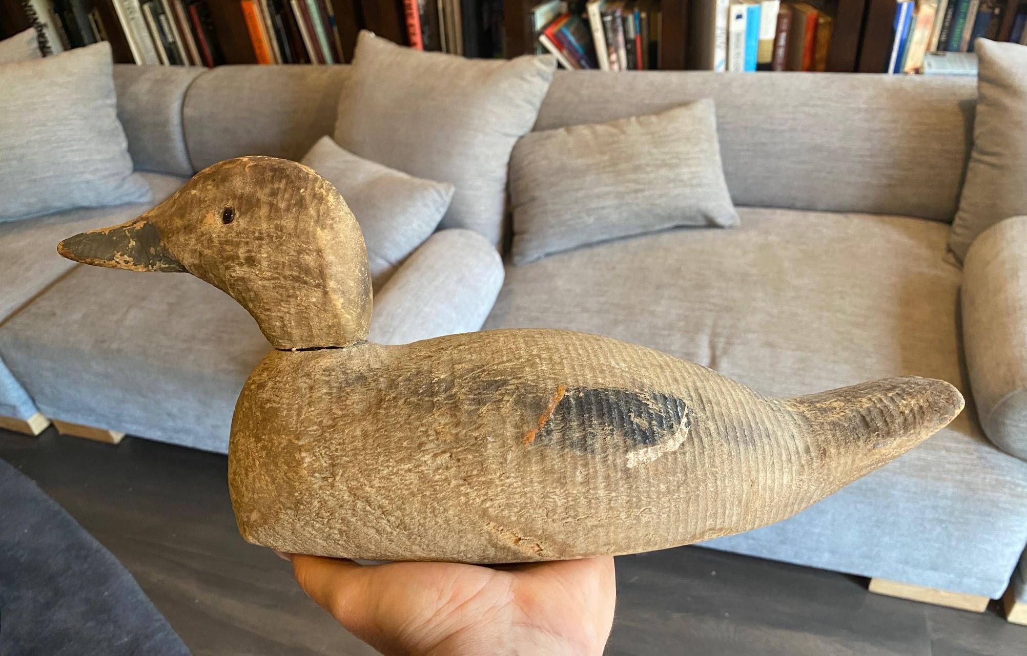 Hand Carved Large Vintage Antique Wood Duck Decoy Sculpture, Early 20th Century For Sale 6