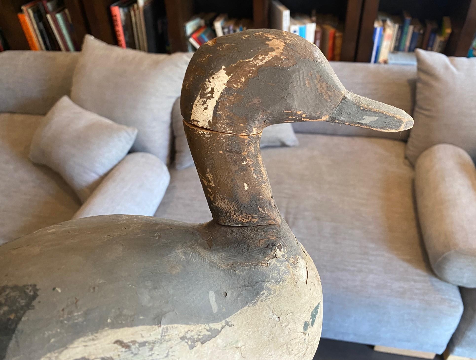 Hand Carved Large Vintage Antique Wood Duck Decoy Sculpture, Early 20th Century For Sale 7