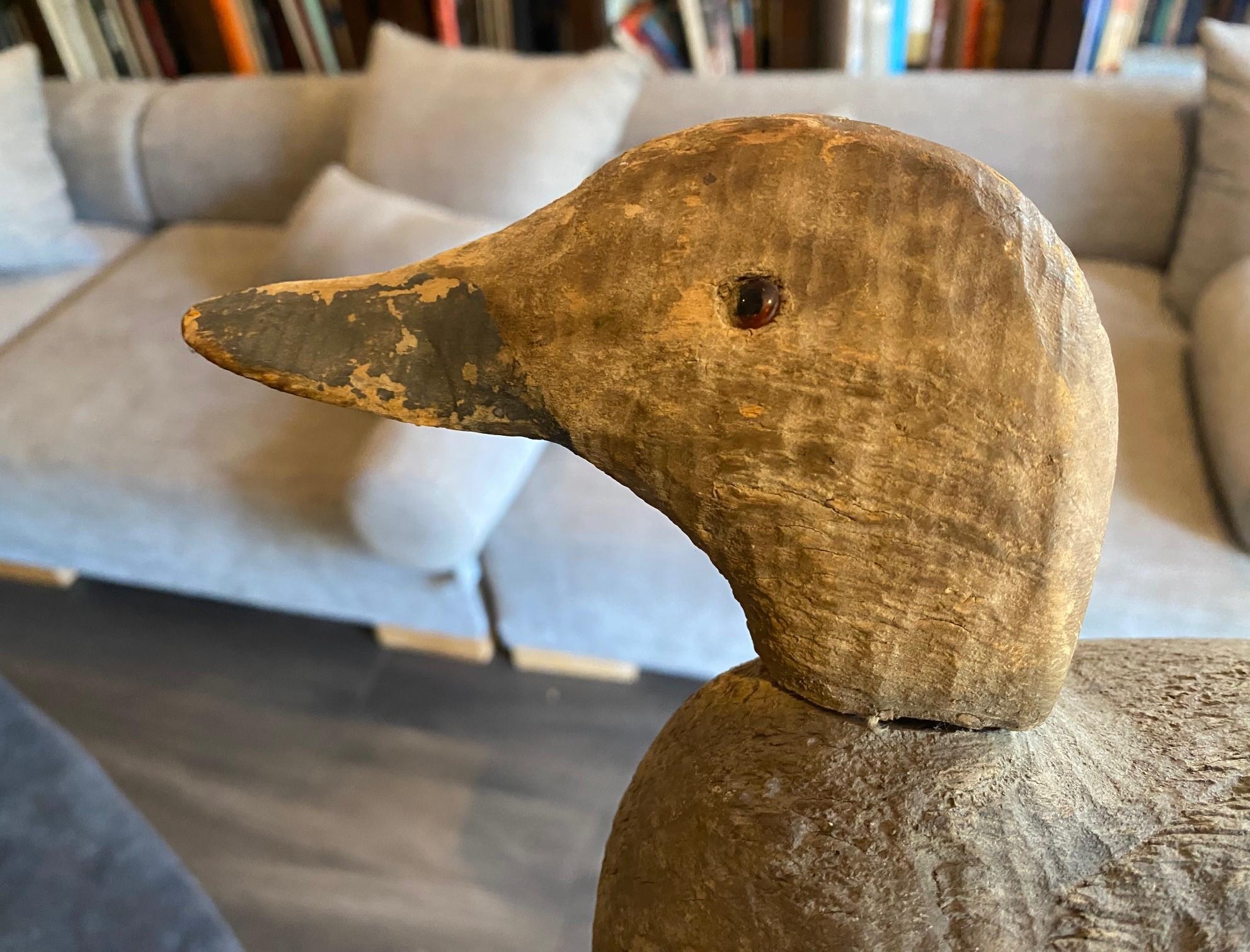Hand Carved Large Vintage Antique Wood Duck Decoy Sculpture, Early 20th Century For Sale 7