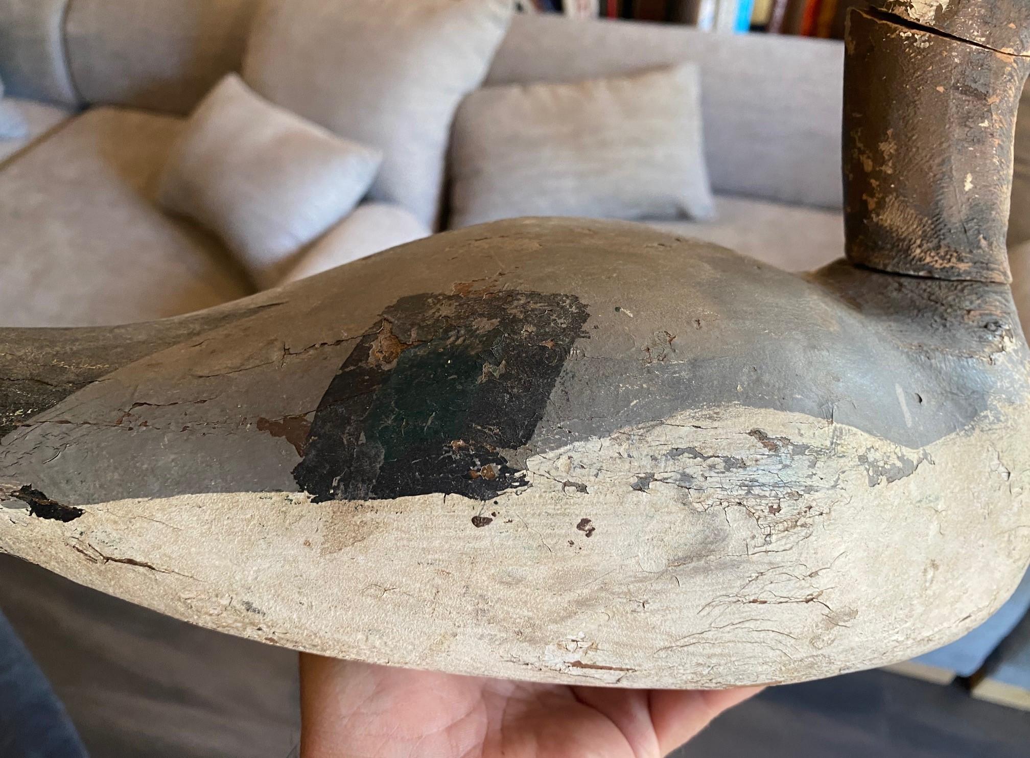 Hand Carved Large Vintage Antique Wood Duck Decoy Sculpture, Early 20th Century For Sale 8