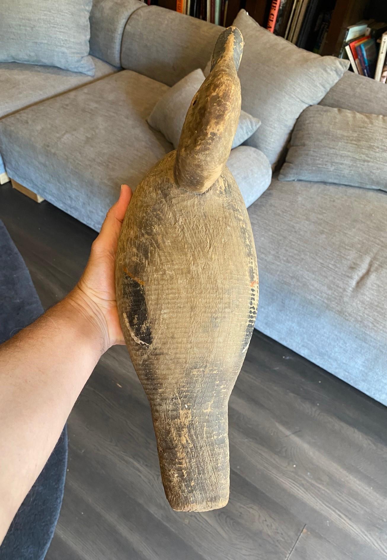 Hand Carved Large Vintage Antique Wood Duck Decoy Sculpture, Early 20th Century For Sale 8