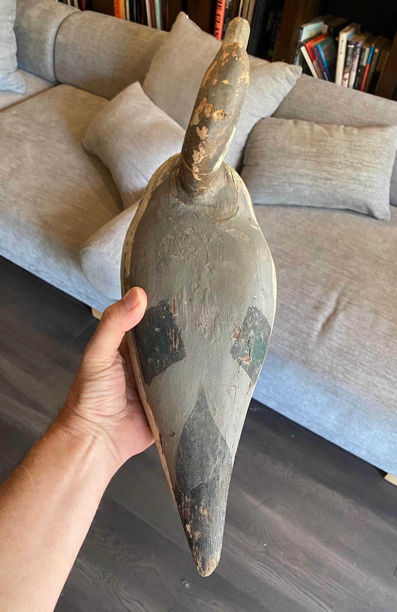 Hand Carved Large Vintage Antique Wood Duck Decoy Sculpture, Early 20th Century For Sale 9
