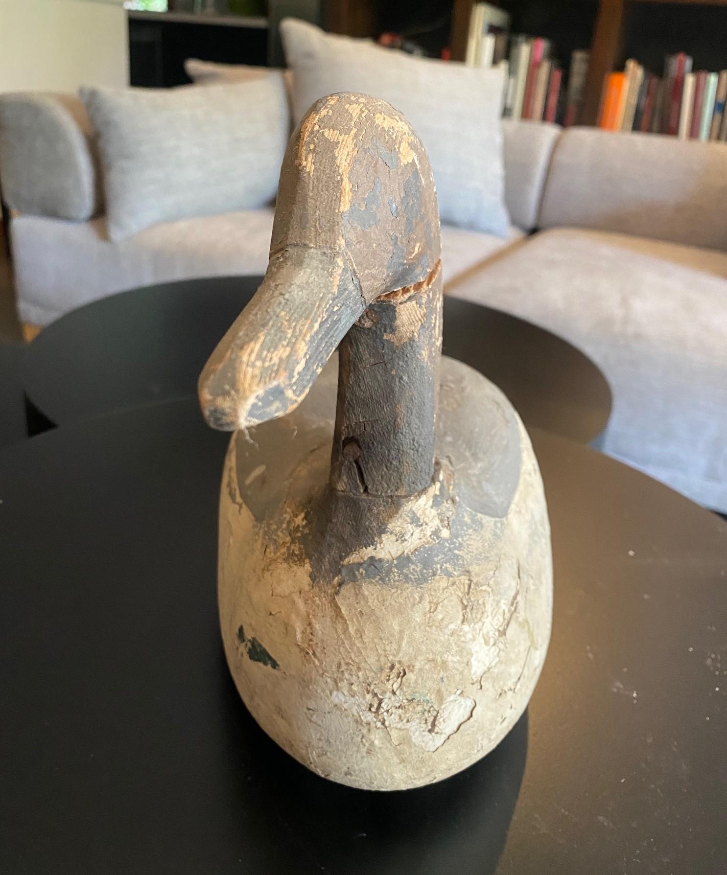 Hand-Carved Hand Carved Large Vintage Antique Wood Duck Decoy Sculpture, Early 20th Century For Sale
