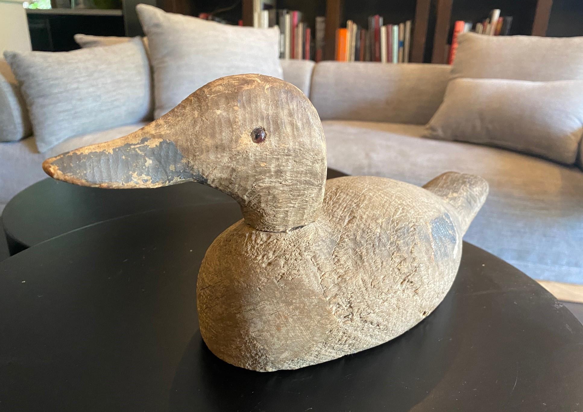 Hand-Carved Hand Carved Large Vintage Antique Wood Duck Decoy Sculpture, Early 20th Century For Sale