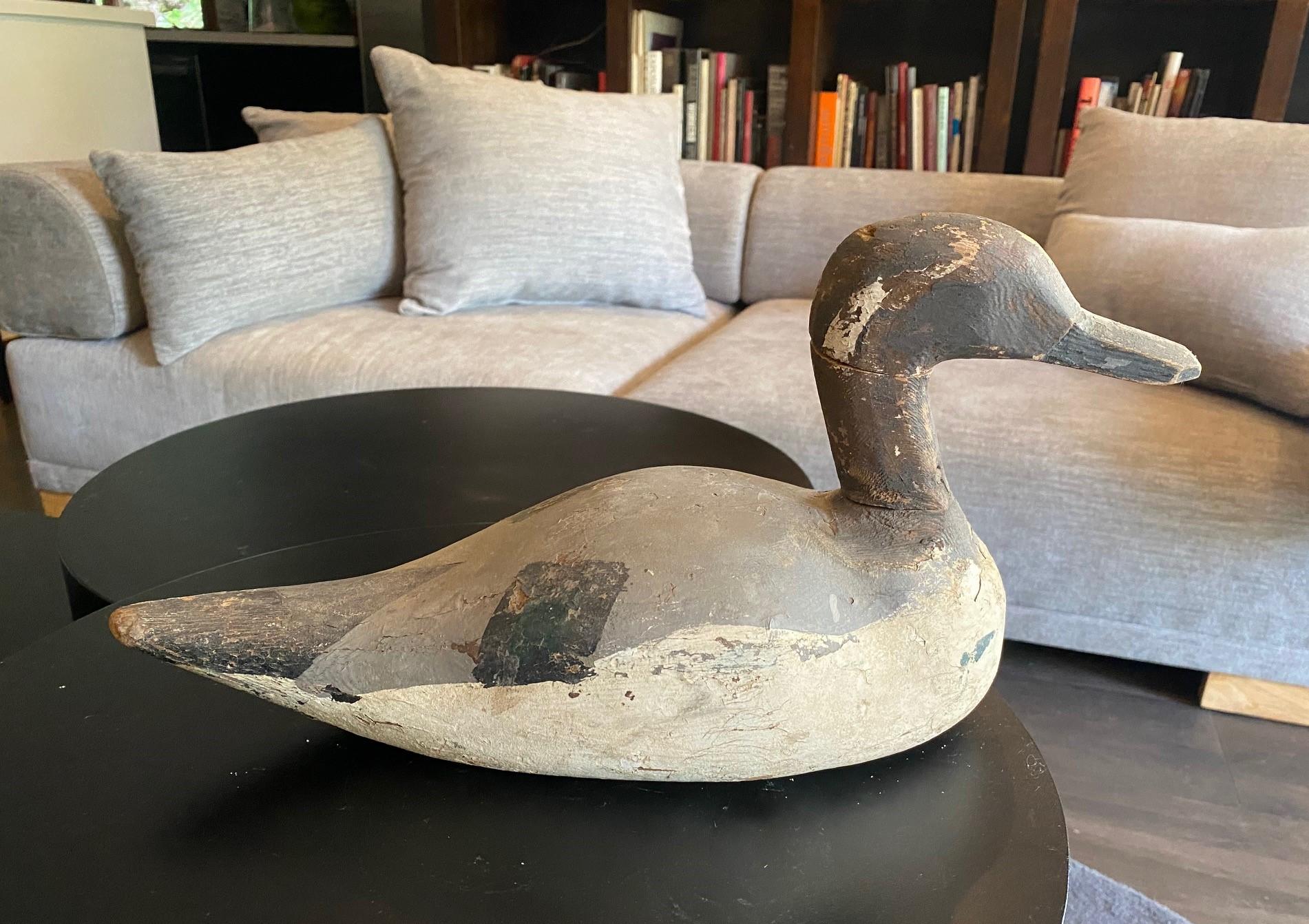 Hand Carved Large Vintage Antique Wood Duck Decoy Sculpture, Early 20th Century For Sale 1