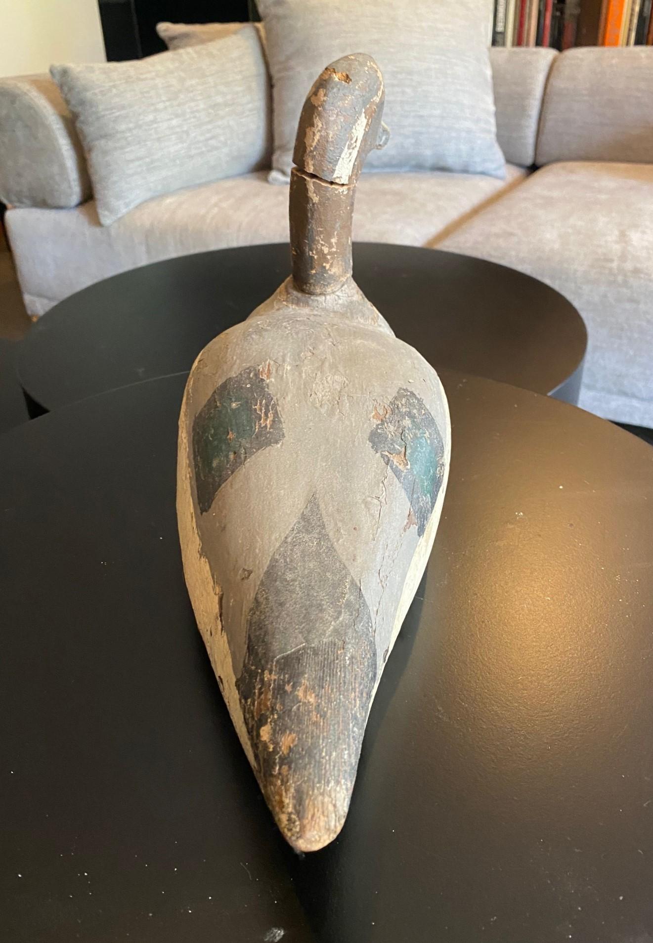 Hand Carved Large Vintage Antique Wood Duck Decoy Sculpture, Early 20th Century For Sale 2