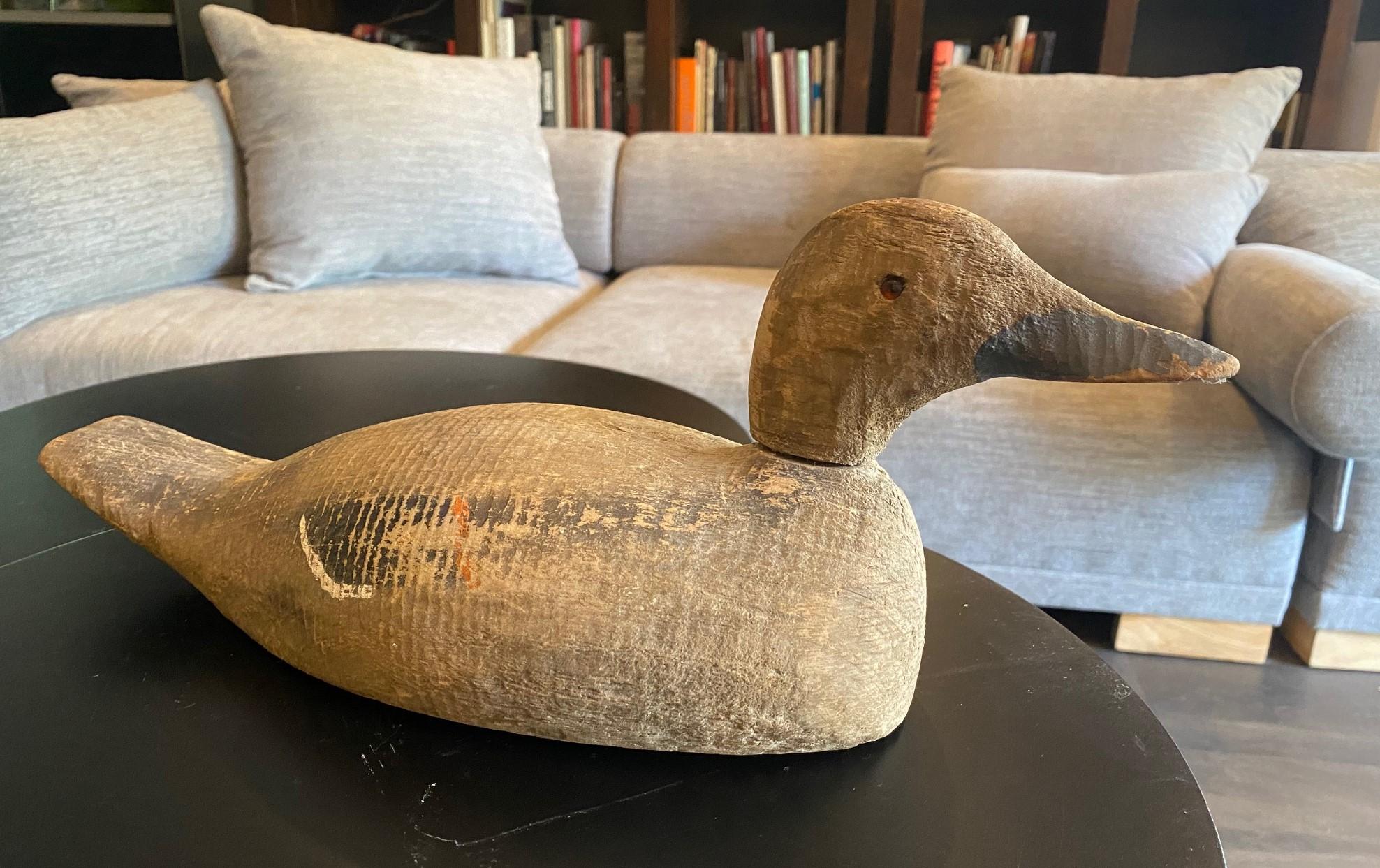Hand Carved Large Vintage Antique Wood Duck Decoy Sculpture, Early 20th Century For Sale 2