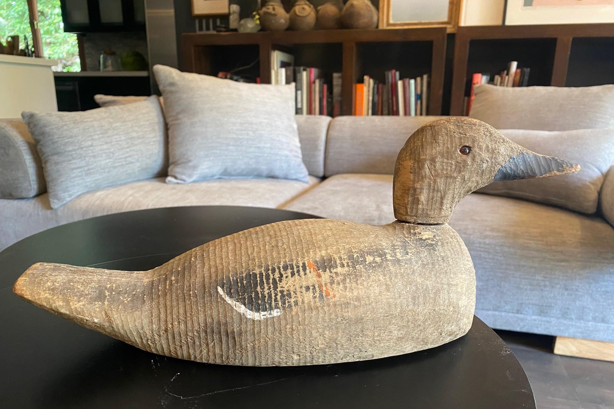 Hand Carved Large Vintage Antique Wood Duck Decoy Sculpture, Early 20th Century For Sale 3