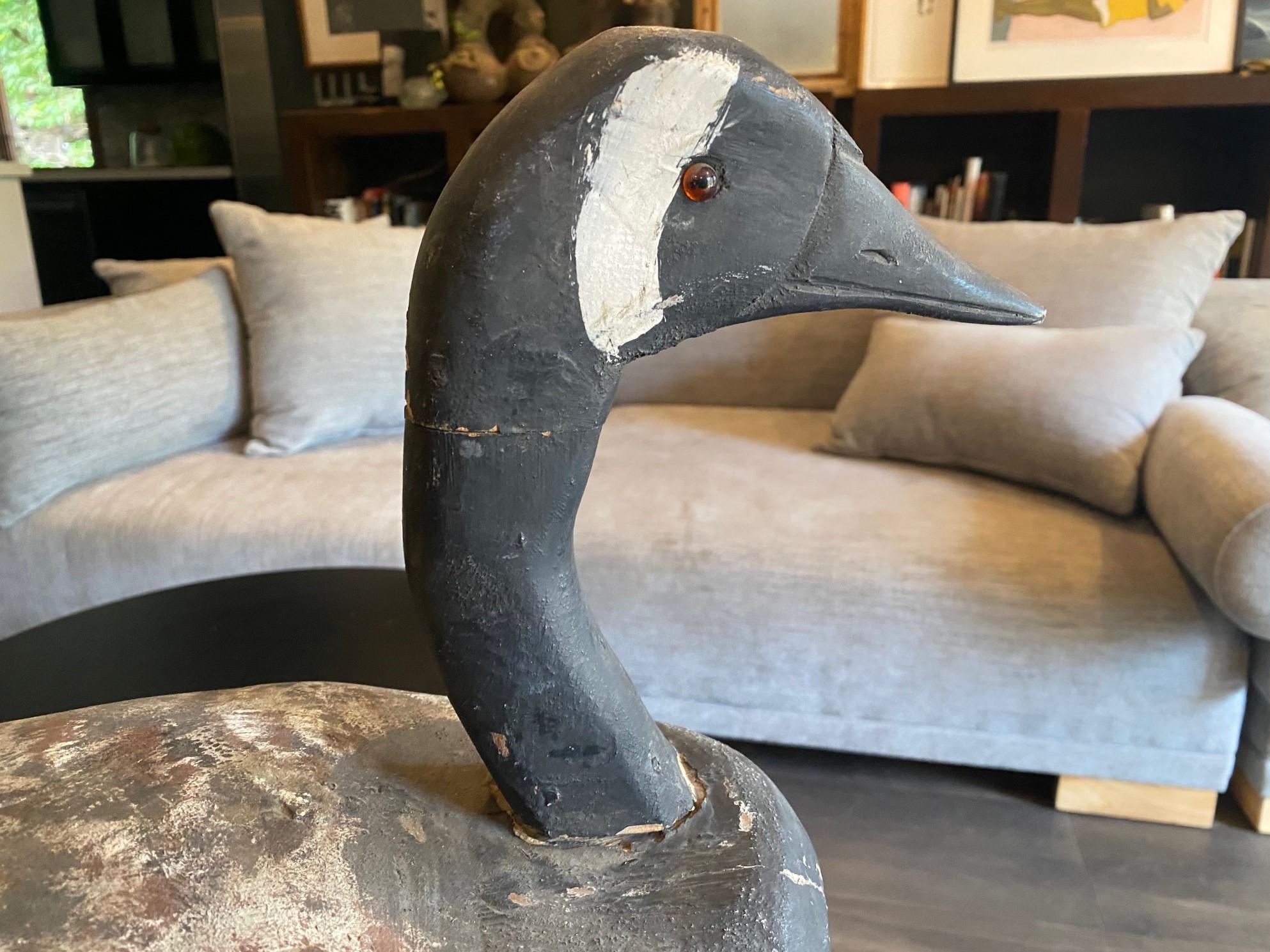 Folk Art Hand Carved Large Vintage Antique Wood Swan Decoy Sculpture, Early 20th Century