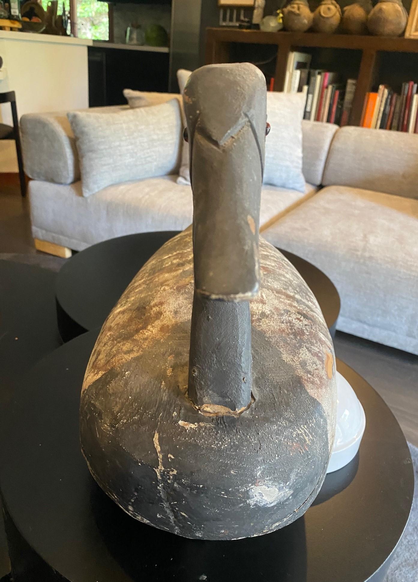 Hand Carved Large Vintage Antique Wood Swan Decoy Sculpture, Early 20th Century In Good Condition In Studio City, CA
