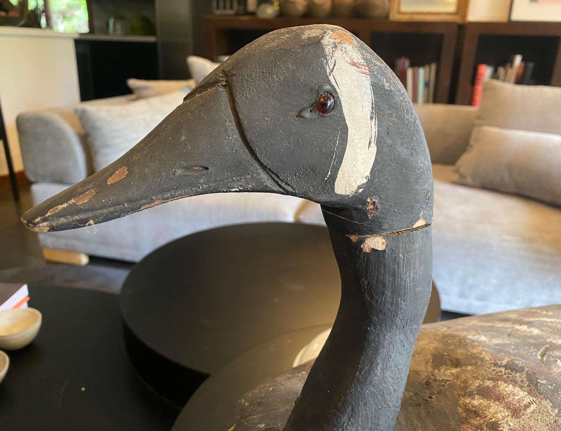Hand Carved Large Vintage Antique Wood Swan Decoy Sculpture, Early 20th Century 3