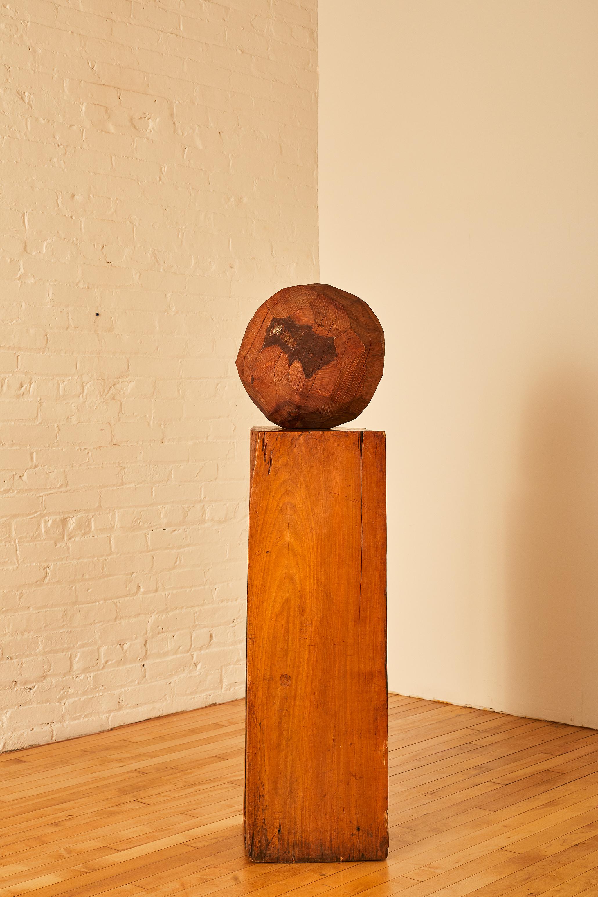 Hand Carved Large Wooden Sphere Sculpture.

