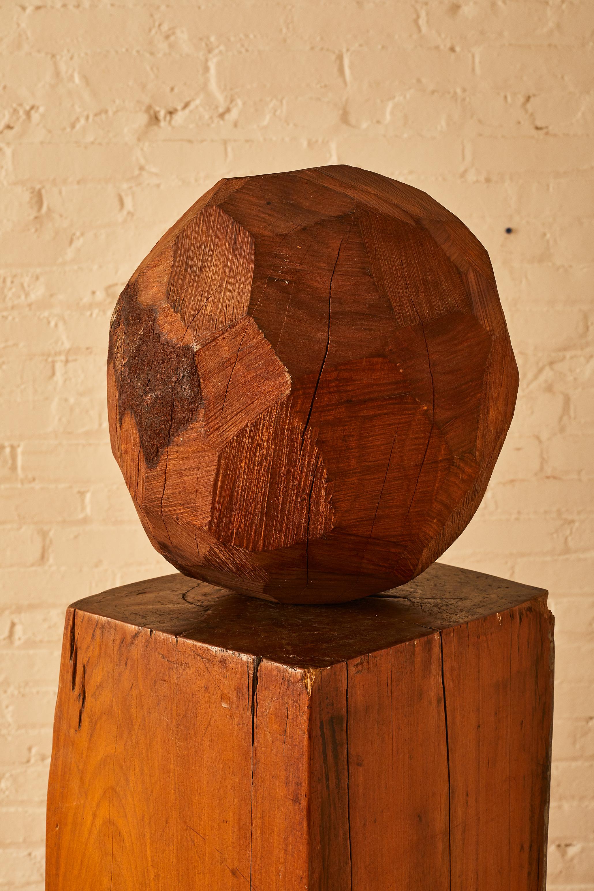 Mid-Century Modern Hand Carved Large Wooden Sphere Sculpture