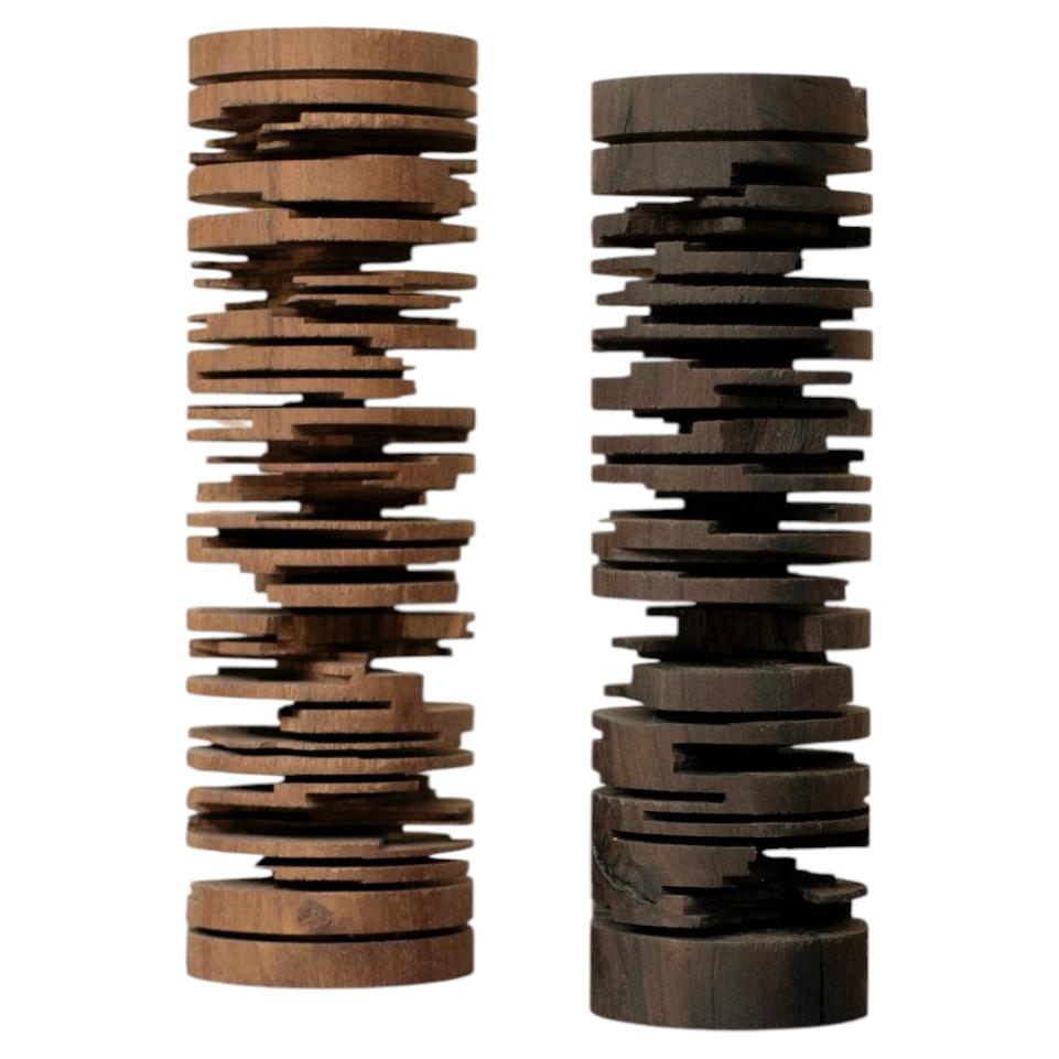 Hand-Carved Layered Parota Wood Totems, Set of 2 "Tótems-CL"