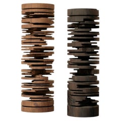 Hand-Carved Layered Parota Wood Totems, Set of 2 "Tótems-CL"