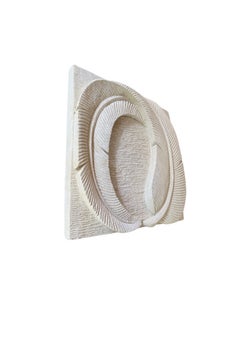Pannello da parete con scultura a rilievo di foglie di banano in pietra calcarea intagliata a mano