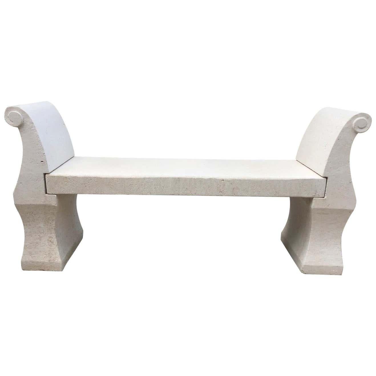 French Hand-Carved Limestone Bench For Sale