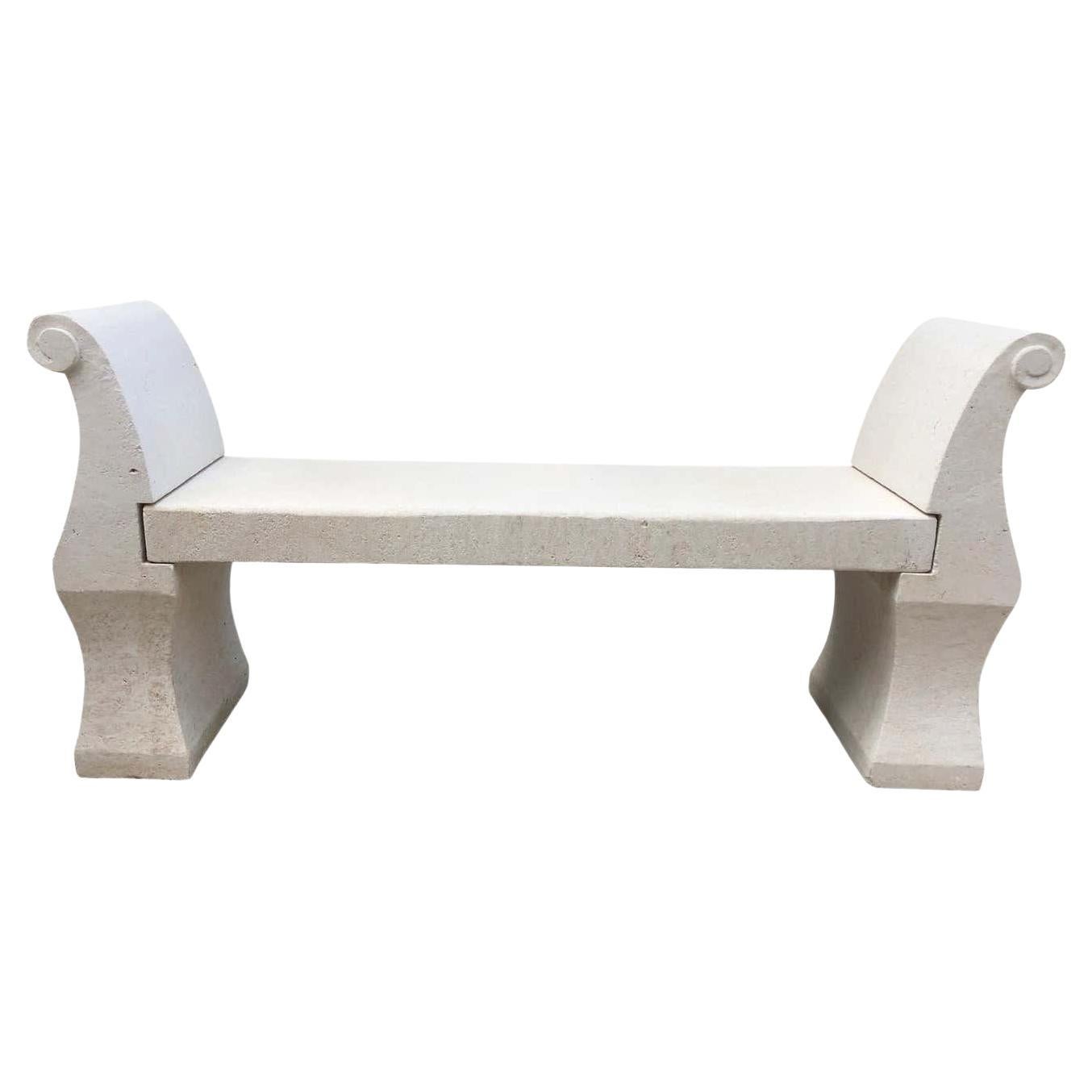 Hand-Carved Limestone Bench