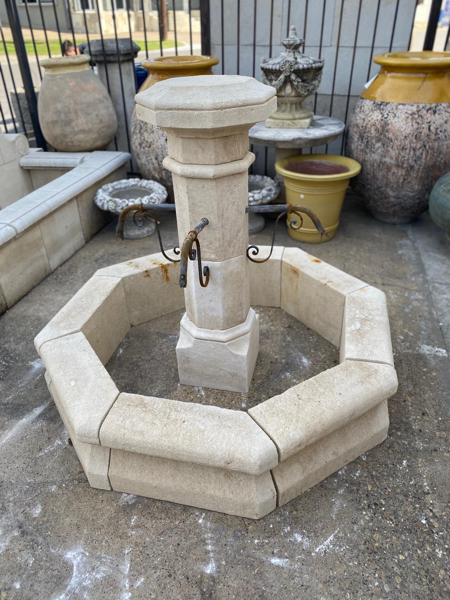 French Hand Carved Limestone Central Fountain