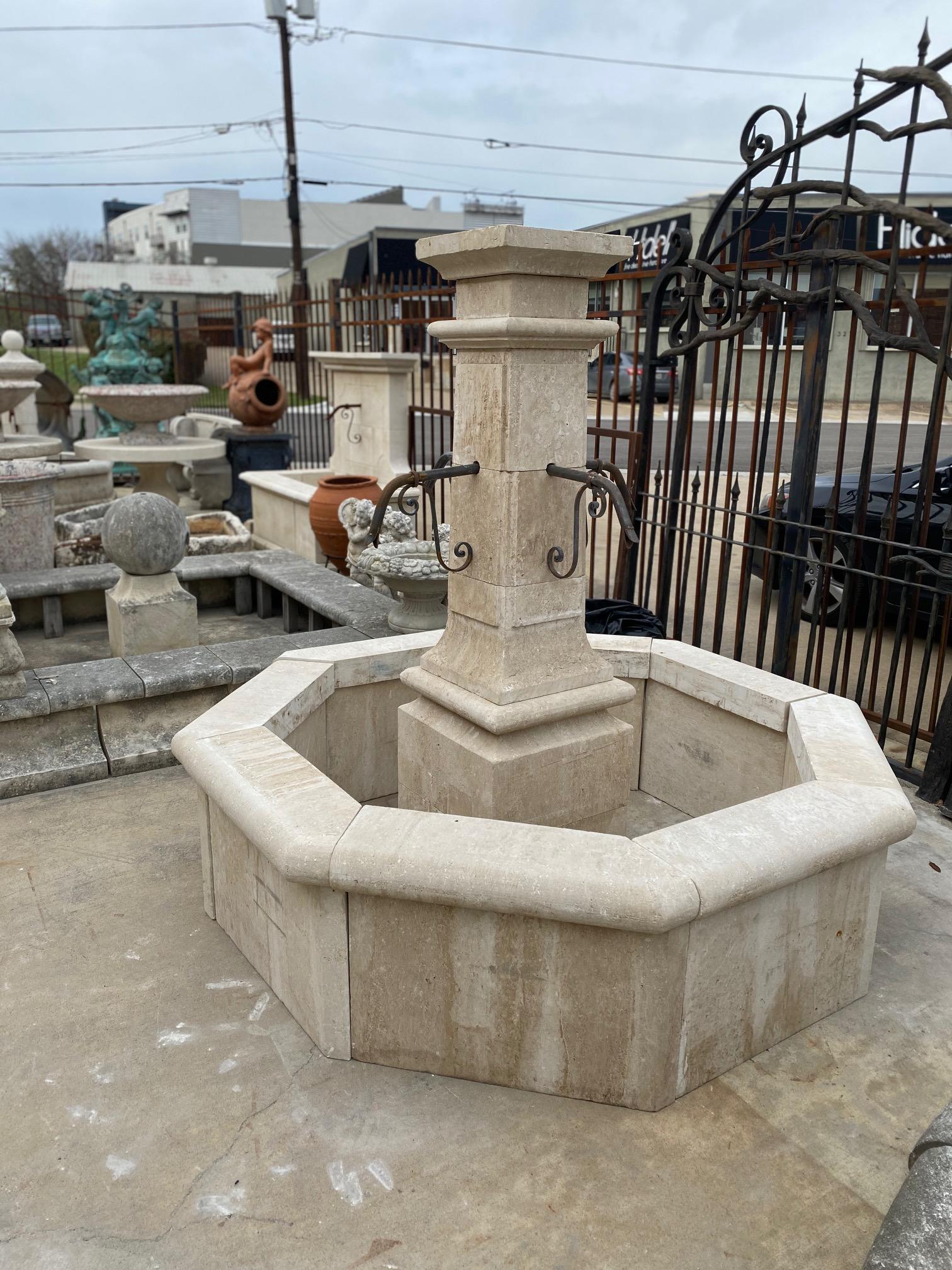 Contemporary Hand Carved Limestone Central Fountain